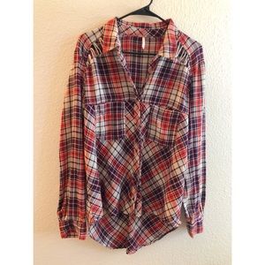 Free People - Gauzy Lace-Up Shoulder Plaid Top